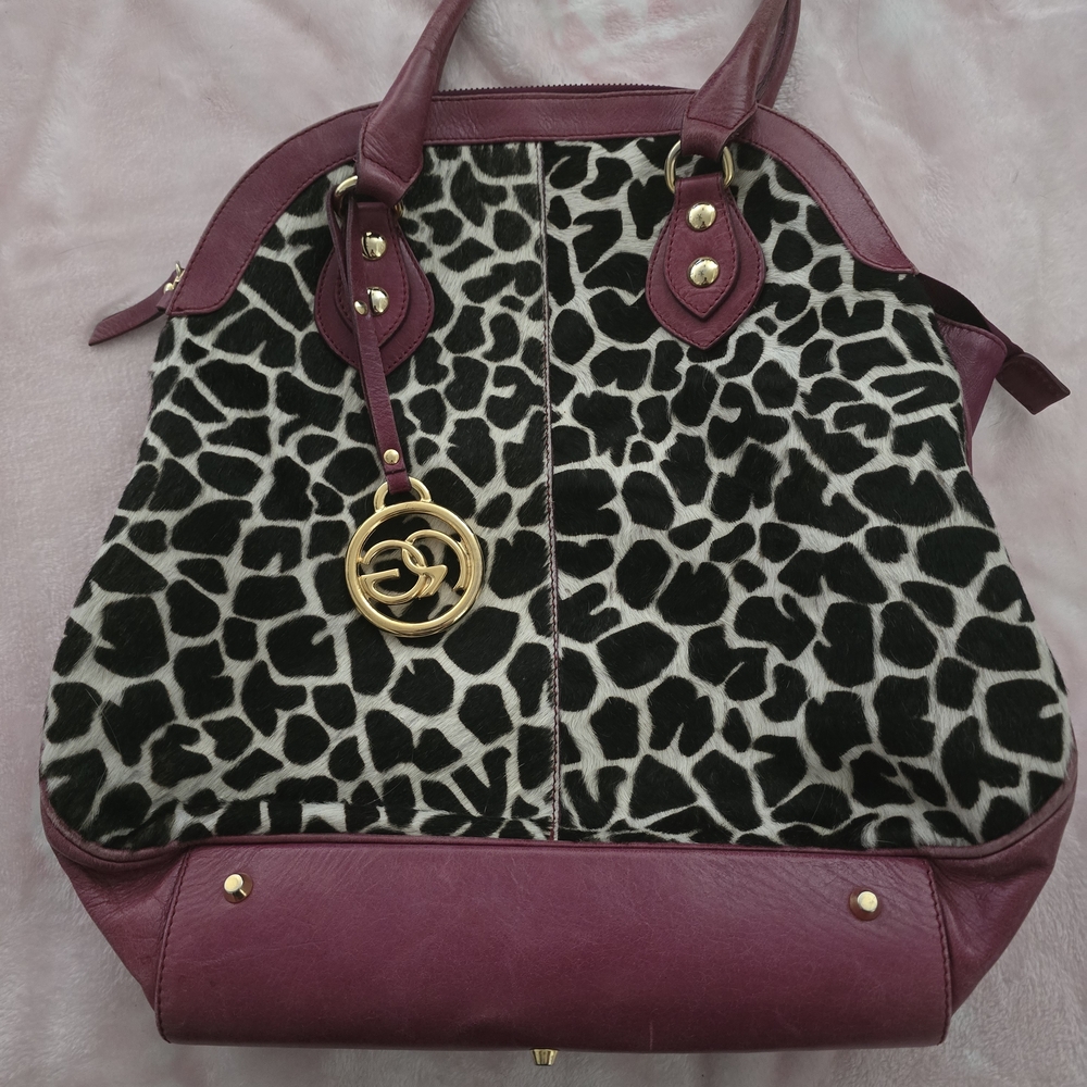 Purple Faux-Leather Animal Print Tote Bag